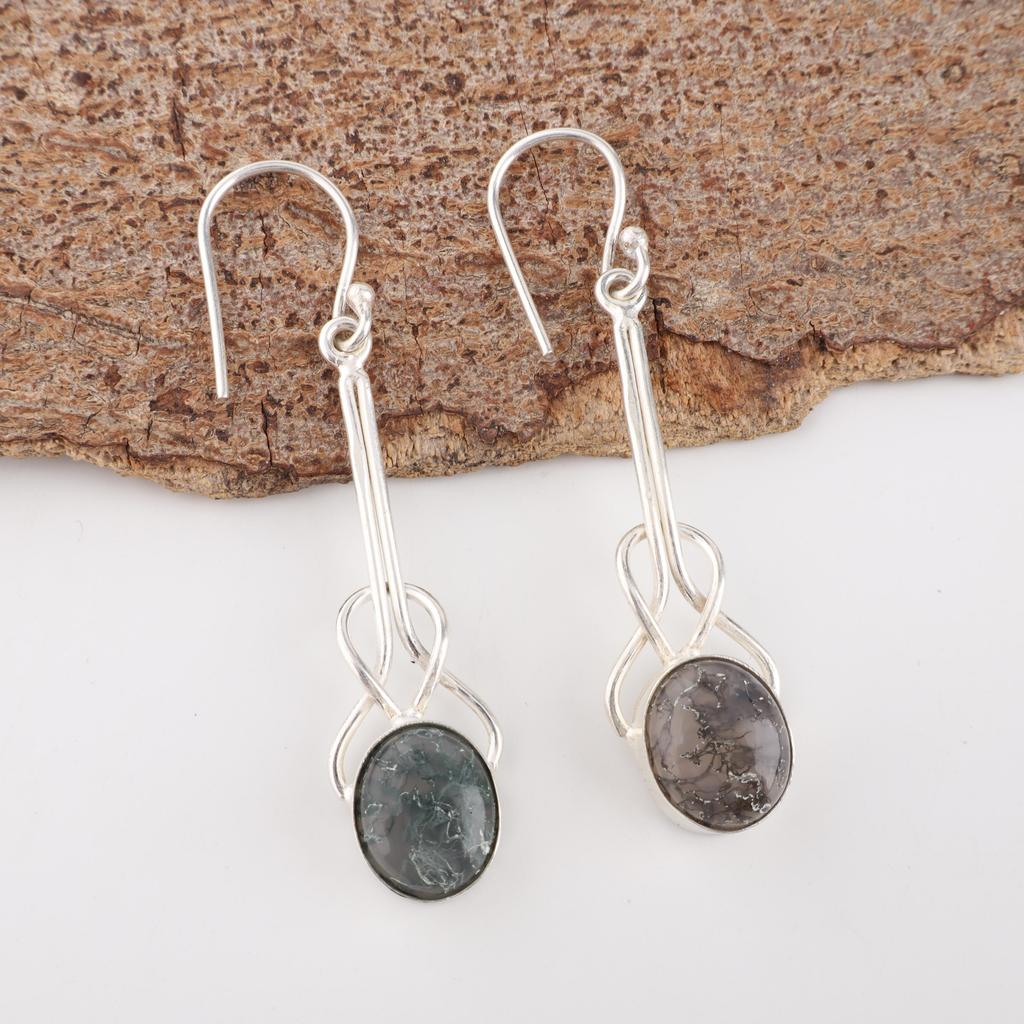 Moss Agate Gemstone Jewelry, 925 Solid Sterling Silver Earrings, Beautiful Handmade Silver Earrings Gift For Love Jewelry Dainty Earrings