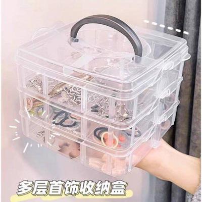 Portable Transparent Storage Box 3 Tier Jewelry Toy Display Box Adjustable Stackable Compartment Slot Plastic Organizer Box
