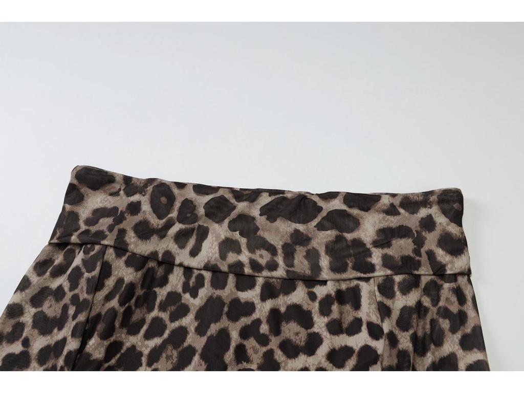 2025 European & American Women's Leopard Print One-Shoulder Semi-Sheer Long-Sleeve Top.