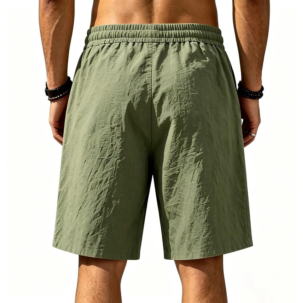 Men's Linen Breathable Drawstring Shorts Casual Loose Fit Lightweight Summer Beach Vacation Five Inch Inseam Shorts