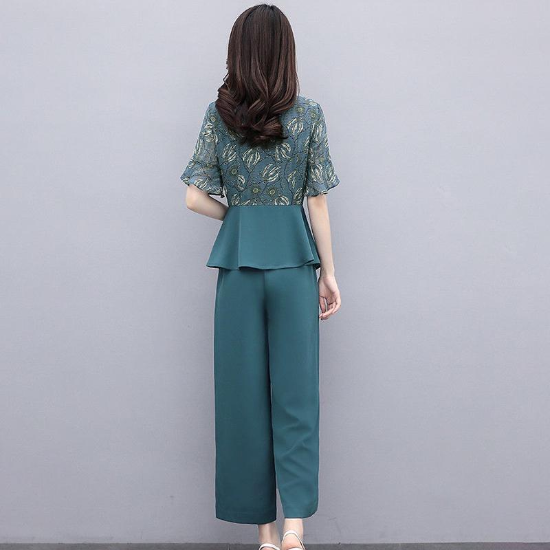 Anzug Damen Temperament ist dünn Damen Stehkragen Hemd Weite Beinhose Zweiteiliger Chiffonanzug Elegantes Temperament Arbeit tragbar