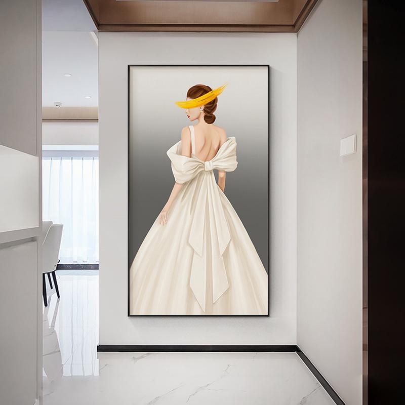 Fashion White Dress Woman Poster Print Modern Abstract Princess Figure Canvas Picture Nordic Bedroom Wall Decoration Painting