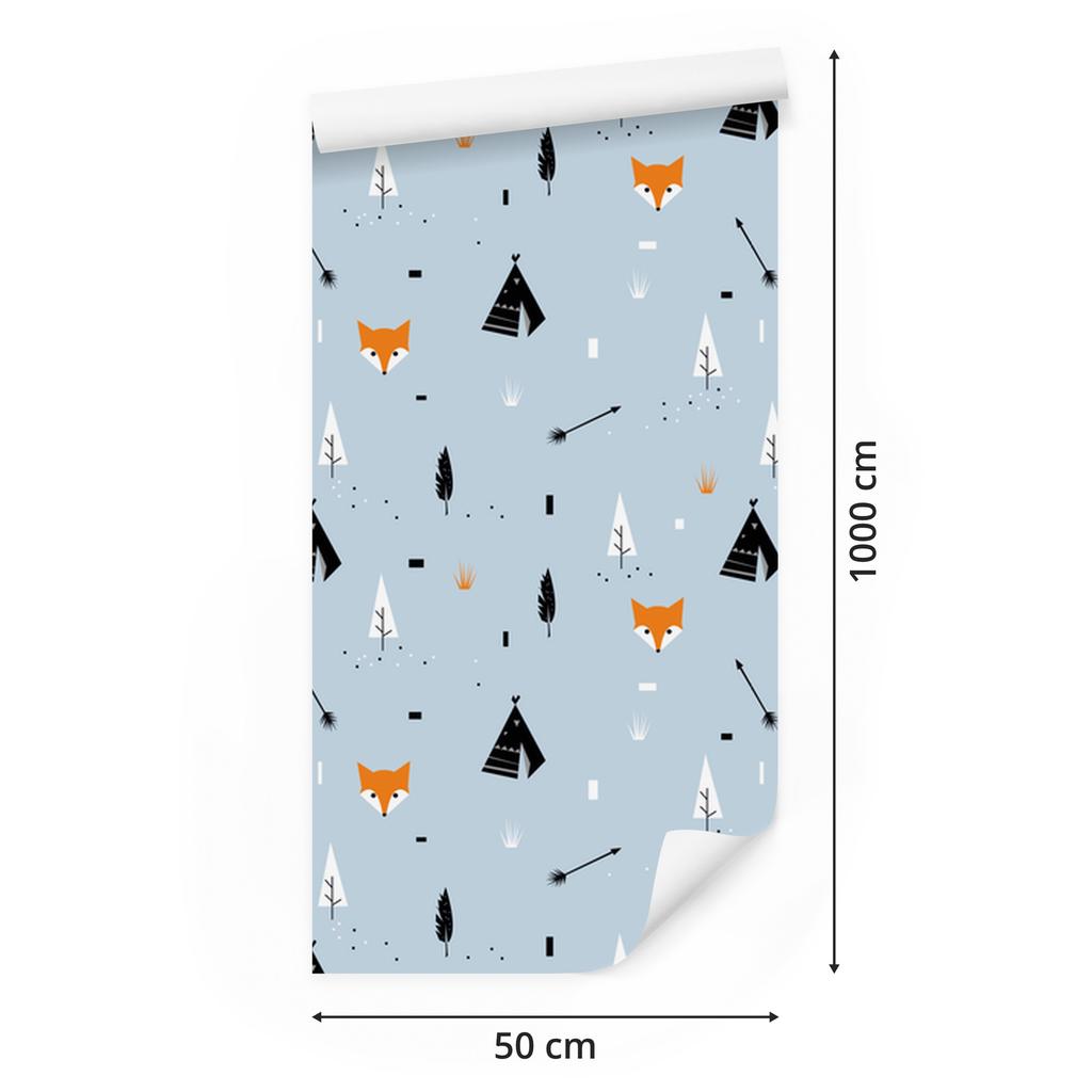 Foxes Wallpaper with Tipi Tents for Living Room and Bedroom 50x1000