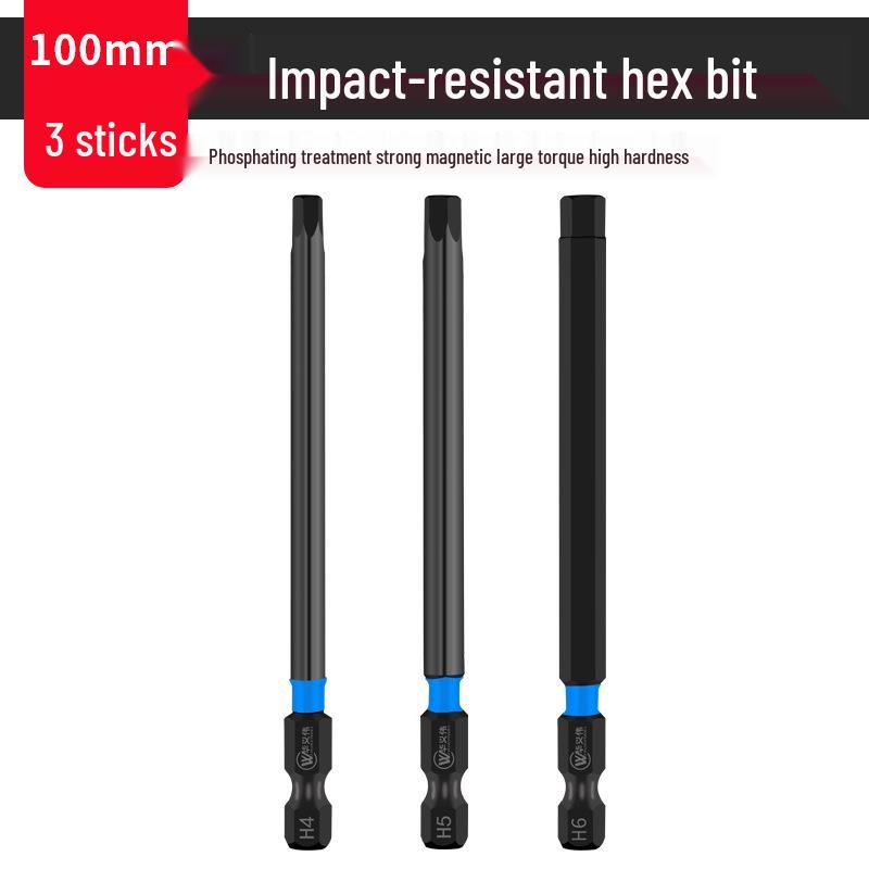 Extended S2 Air Pneumatic Screwdriver Hex Bit Set - Strong Magnetic, Super Hard, Non-slip