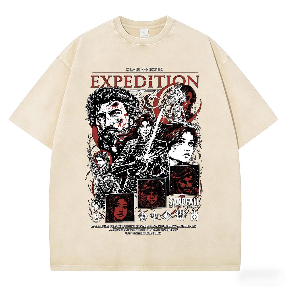 Game Clair Obscur Expedition  Graphic Vintage Washed T Shirt Men Women Clothing Fashion Oversized Cotton Short Sleeve Tshirts