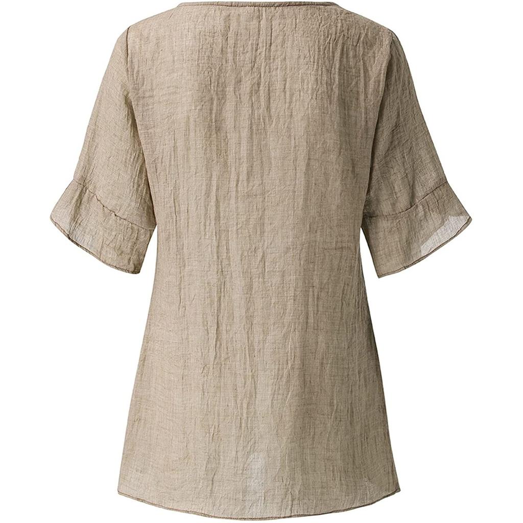 Tunic top da donna asimmetrico a maniche corte con girocollo, camicetta colorata
