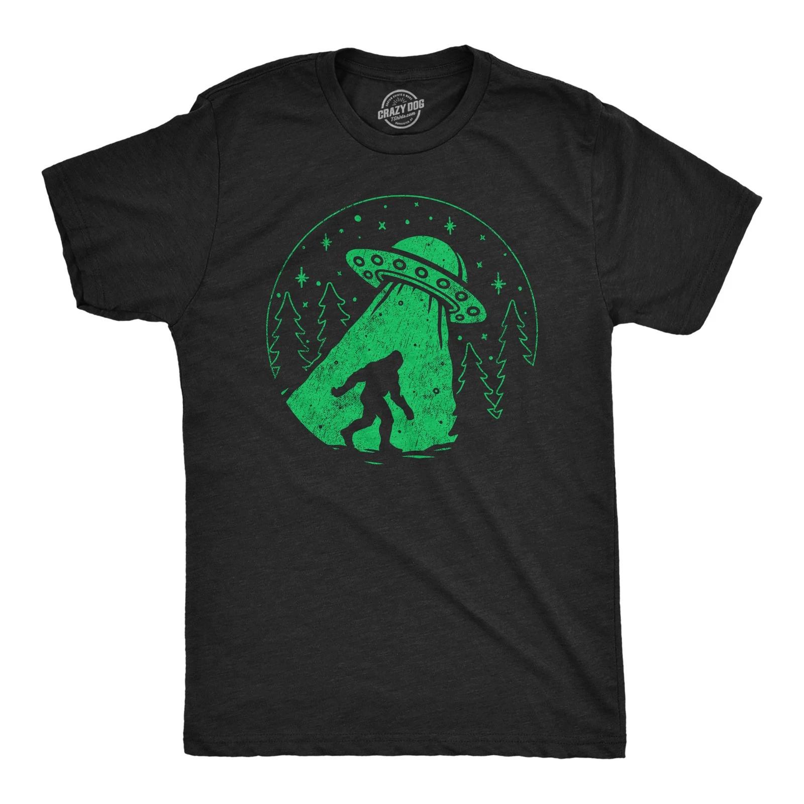 Mens Funny T Shirts Bigfoot Alien Abduction Sarcastic UFO Graphic Tee for Men XL