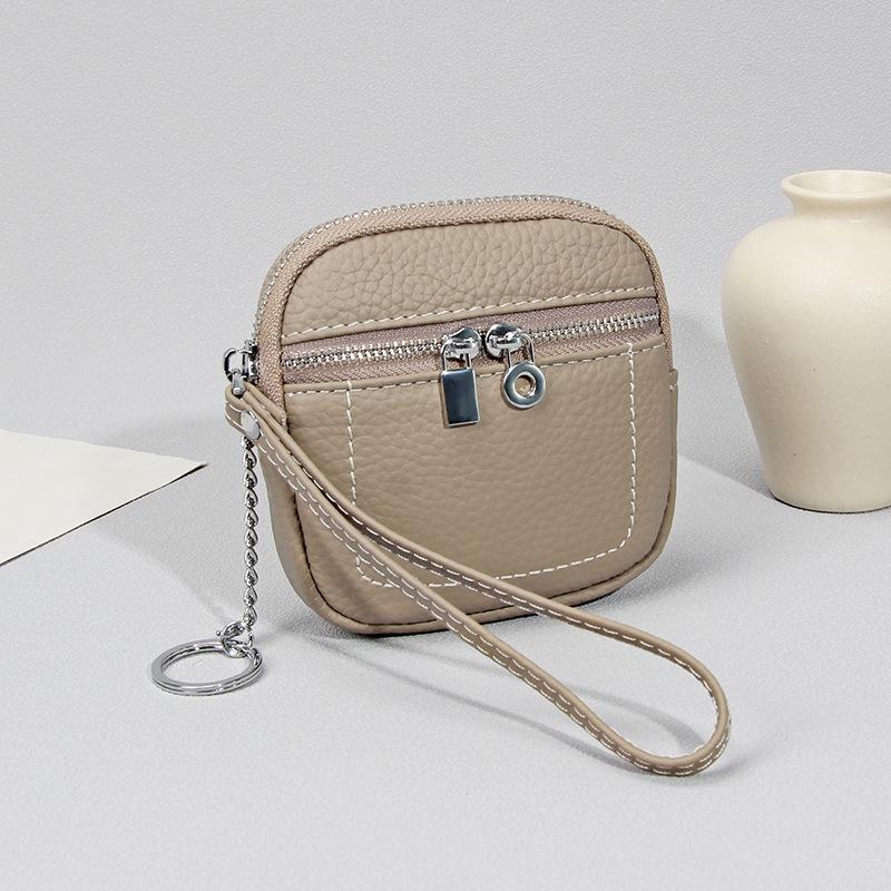 2025 Damen Kompaktes Portemonnaie aus echtem Leder mit Lippenstift- und Kopfhöreraufbewahrung, Schlüsselanhänger und Mini-Münzfach.