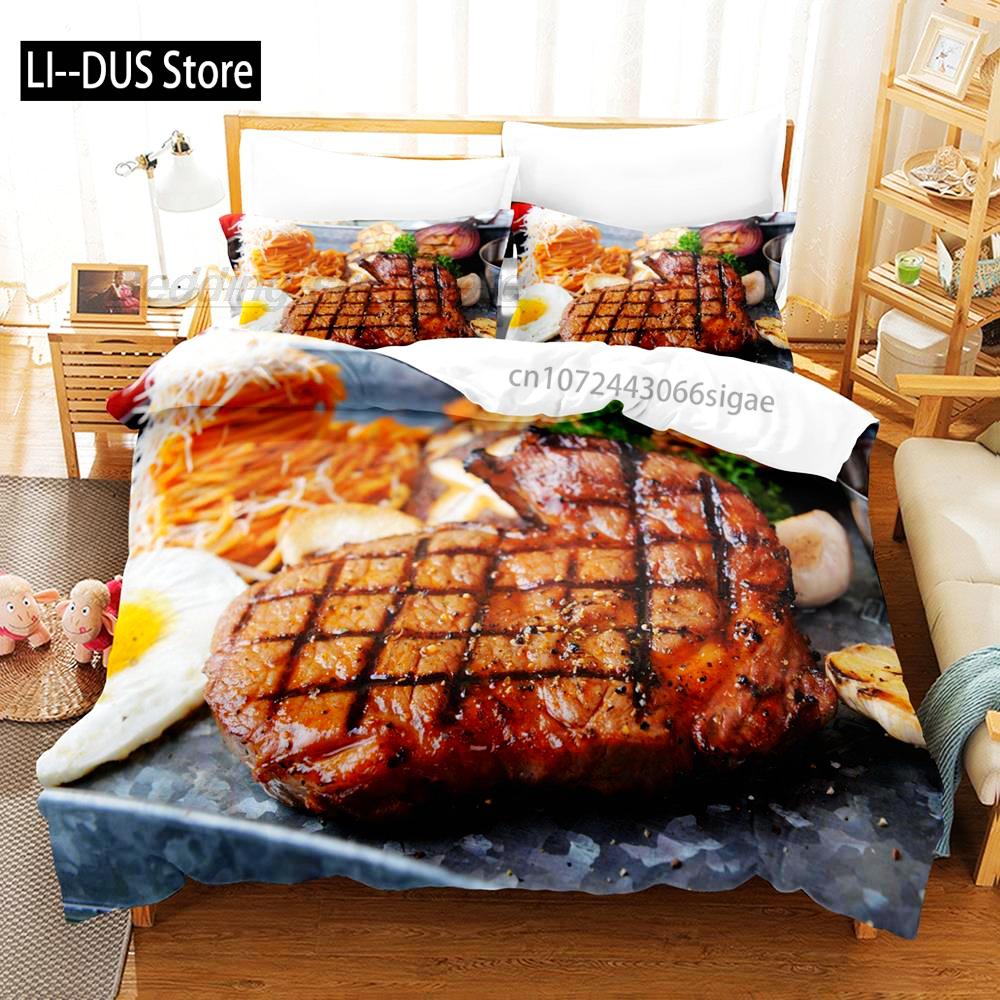 

Comforter Beefsteak Bedding Set Single Twin Full Queen King Size Bed Set Aldult Kid Bedroom s 3D Print Gourmet Steak Comforter (quilt)-EU Single(135*200cm)3pcs