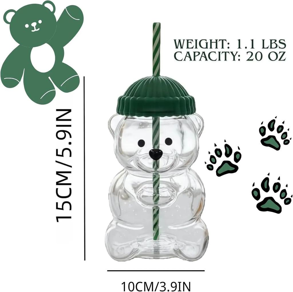 2026 New 500ML Cartoon Bear Shaped Coffee Mug Cute Bear Mug Glass Cup With Straw Transparent Creative Milk Coffee Water Cups
