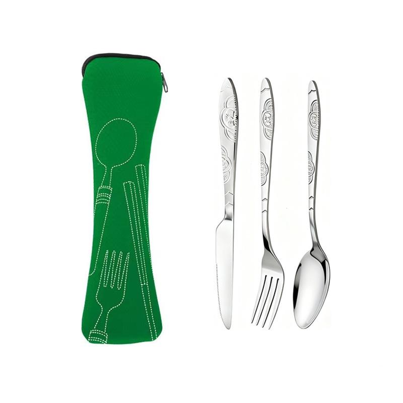 3pcs/set Dinnerware Portable Printed Stainless Steel Spoon Fork Steak Knife Set Travel Cutlery Table