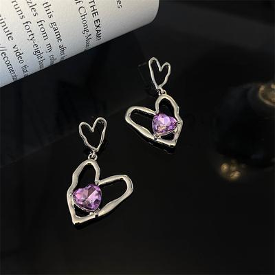 Sweetheart Spice Girl Sweet Cool Wind Light Luxury Love Zircon Earrings Female Niche Design High Sense Big Earrings Trendy Cool