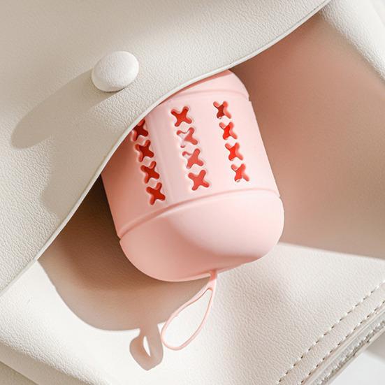 Makeup Sponge Storage Bag Anti-Dust Fully Wrapped Design Breathable Ventilated Hollow Structure Portable Handle Food-Grade Silicone Makeup Applicator