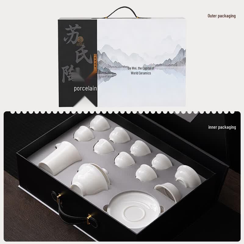 Su's Ceramic Mutton-Fat Jade Gaiwan Tea Set
