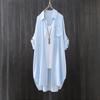 Women's Summer White Shirt: Artistic Loose-Fit, Mid-Length, Sun Protection, Thin Jacket with High-Low Hem.