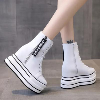 Fashion Women's Platform Shoes,Designer Original High-Top Women Boots Sneakers,Ankle Boot Leather Chunky Thick Sole Lace-up Zip Shoes
