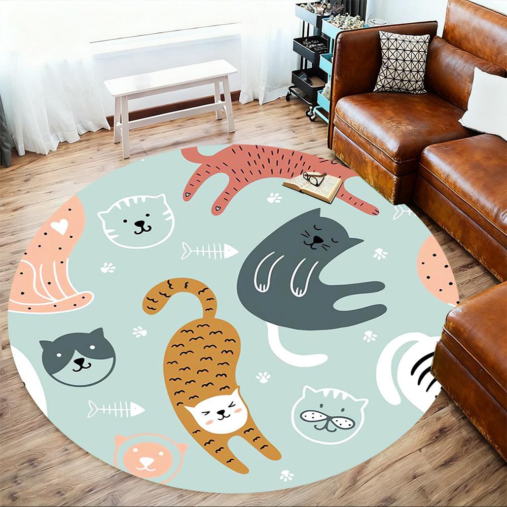 1pc Cat Pattern Round Chair Mat Area Rug - Non-Slip, Floor Mat for Office, Bedroom, and Indoor Decor C1118126