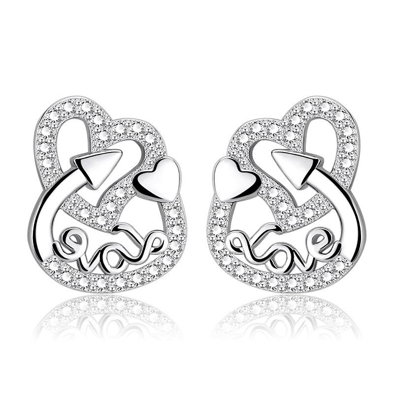Sweet Love Heart Sparkle Peach Heart Student Earrings Girl Earrings Hundred with Girlfriends