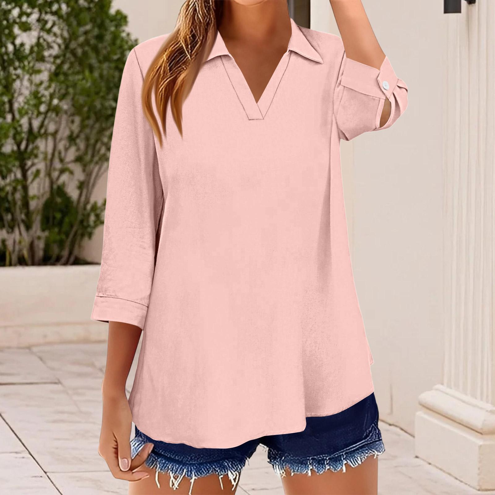

Women s T Shirt Tee Print Button 3/4 SleeveDaily Weekend Fashion Basic V, Neck Regular Top S рожевий