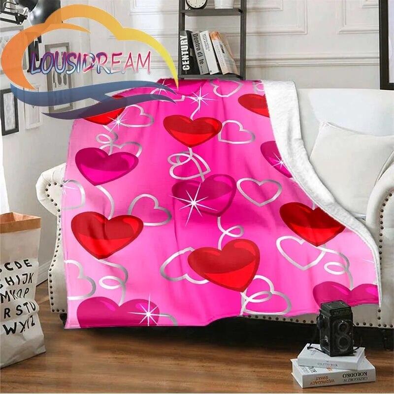 Love-miss You-gift for Girlfriend Fluffy Blanket Flannel Warmth Soft Plush Sofa I Love You Heart Pattern Blanket Tourist