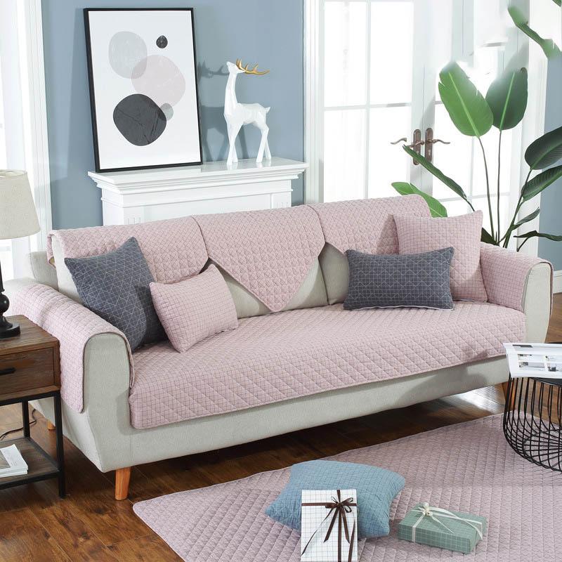 Sofabezüge für Wohnzimmer Schmutzabweisende Couchbezug Graue Farbe Plüschkissen Möbelbezug Ecksofa Handtuch