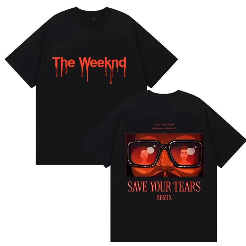 

Unisexs and Womens retro hiphop oversized cotton Tshirt fan street wear The Weeknd Ariana Orade new album pattern Tshirt S