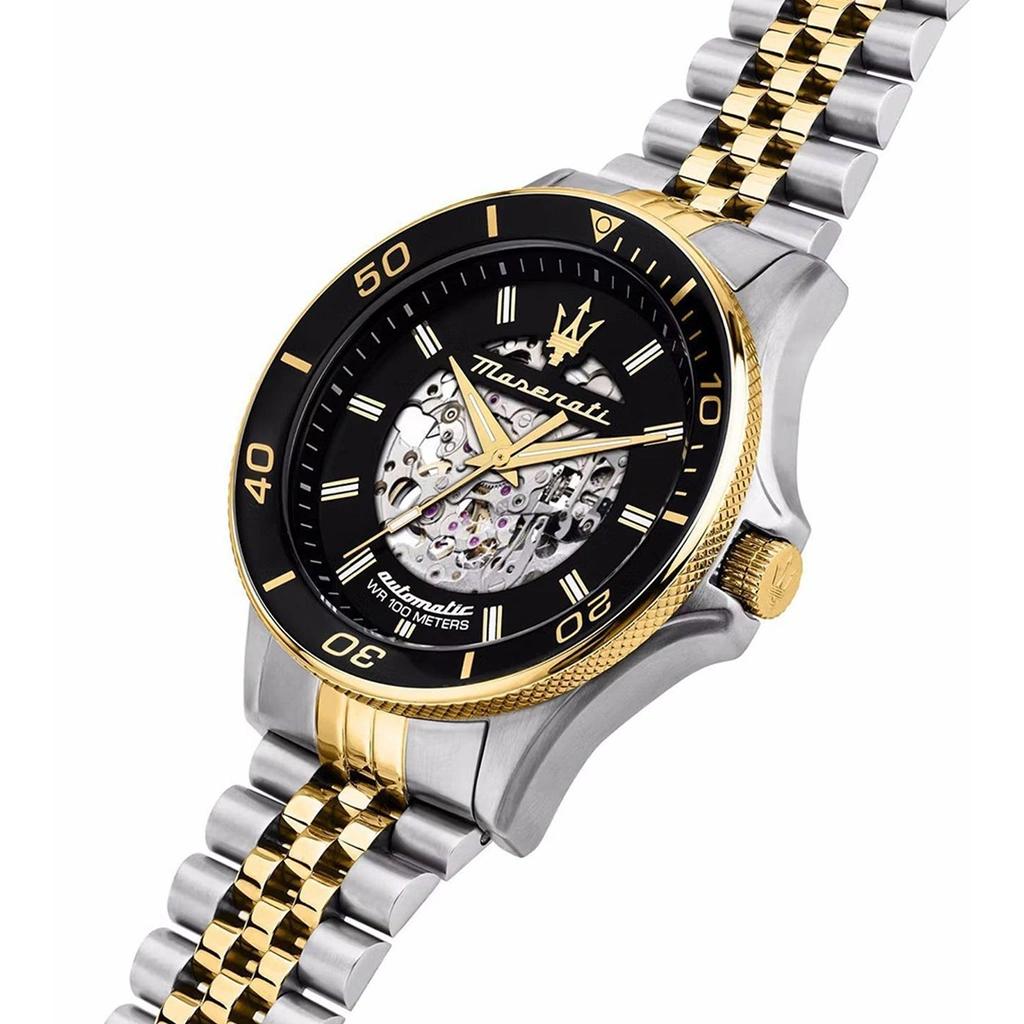 Maserati Sfida Two Tone Stainless Steel Skeleton Black Sunray Dial Automatic R8823140010 100M Men's Watch