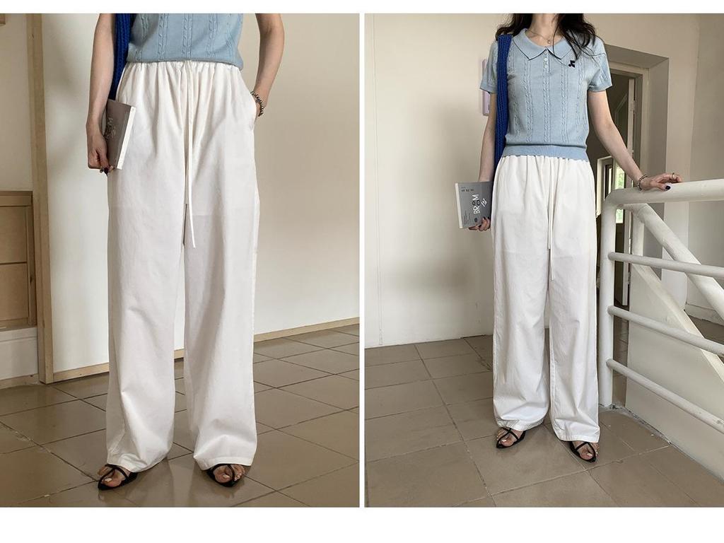 Vision Women's White High-Waist Wide Leg Pants - Spring 2026 Korean Style, Slimming & Versatile Casual Wear