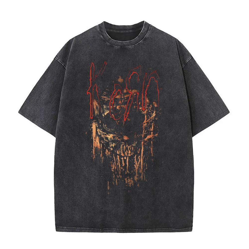 Washed Vintage Rock Band Korn Follow The Leader Double Sided Print Tshirt Rare Nu Metal Music Tees Men Gothic Oversized T Shirt