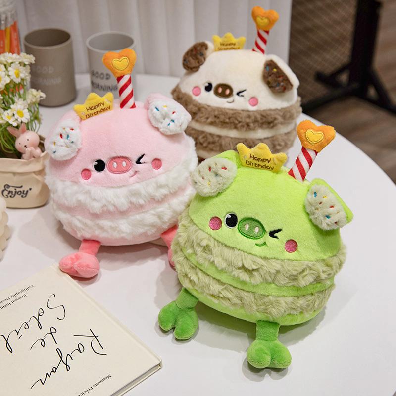 Cartoon 3 Colors Pig Cake Plush Toys Stuffed Cute Ice Cream Snack Decoration Birthday Party Gift for Kids