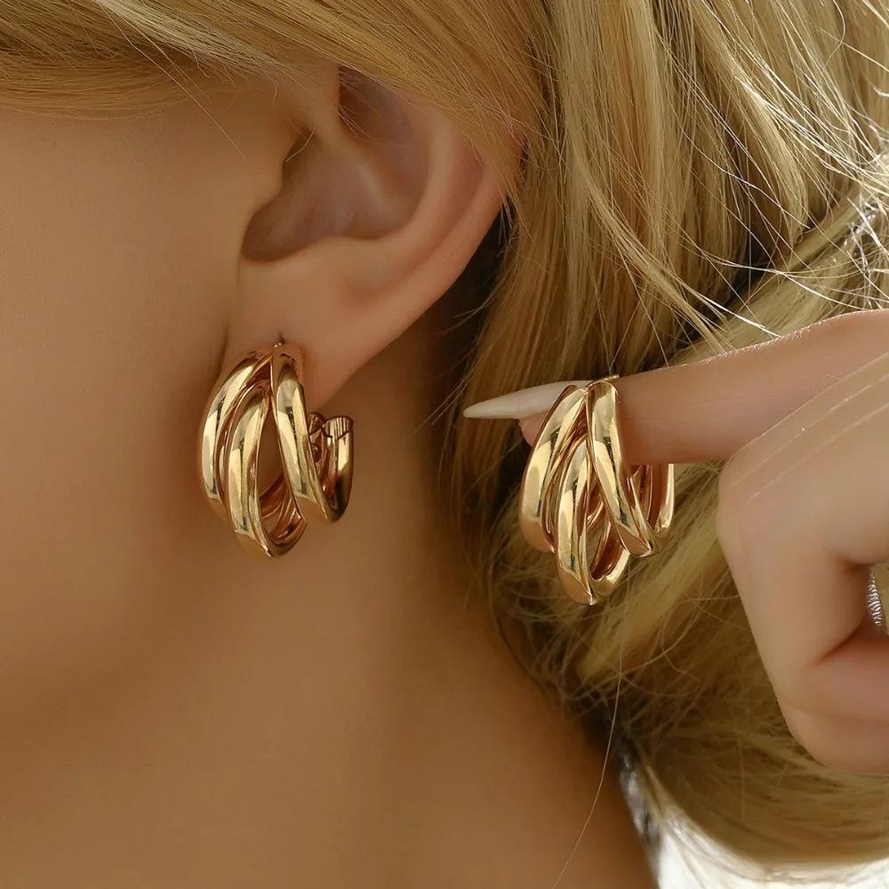 European & American Geometric Alloy C-Shaped Circle Earrings - Trendy Fashion Statement Jewelry