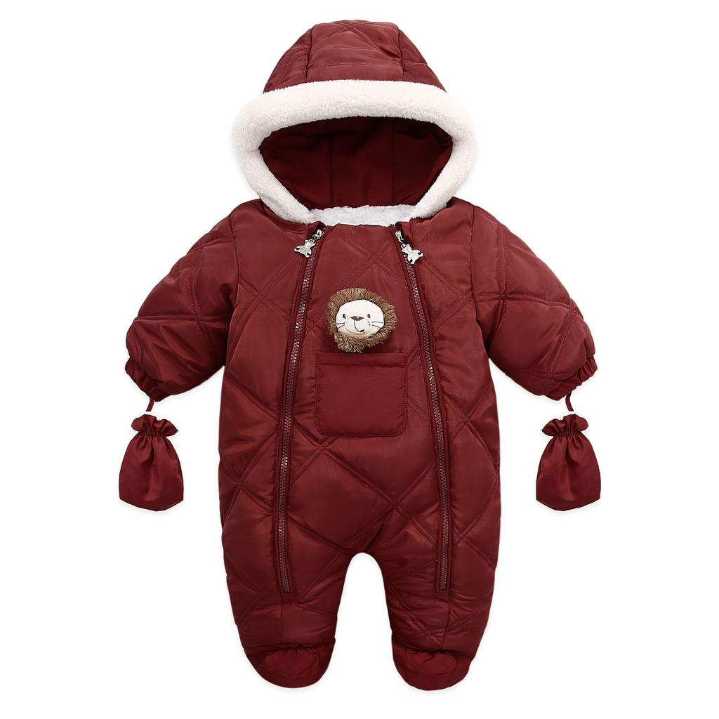Winter Newborn Baby Girl Jumpsuit, Thickened Warm Hooded Jumpsuit, 0-18 Months Newborn Baby Boy Outdoor Clothing