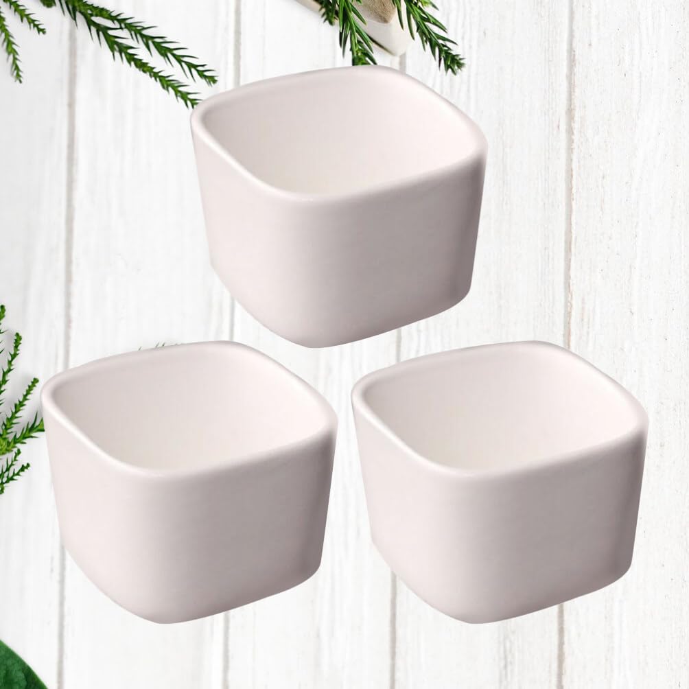 Amosfun Set of 3 Mini Ceramic Plant for and Baby Shower Simple Pots, White, Square, Tabletop, Succulents, Cacti, Herbs, Decorations. Design.