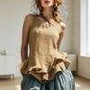 Women Tops Solid Color Loose Fit Breathable Casual Blouse O-Neck Sleeveless Ruffle Splicing Hem Summer Vest Daily Wear