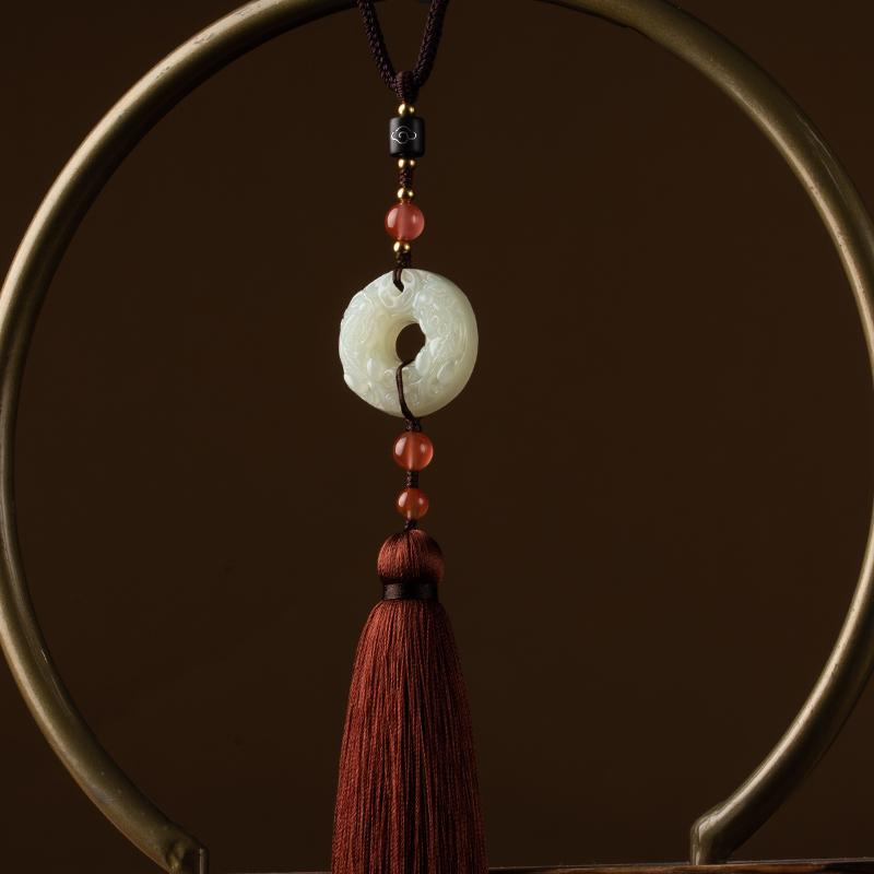 Natural Jade TianShan Cui Thread Pendant Bag Pendant Jewelry Lucky Charm Car Hanging Ornament Handmade Craft