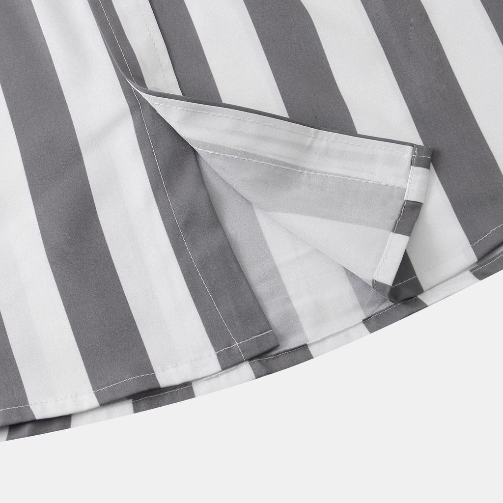 Men's Casual Holiday Stripe Printed Short Sleeve Top Cozy Lapel Short Sleeve Shirt