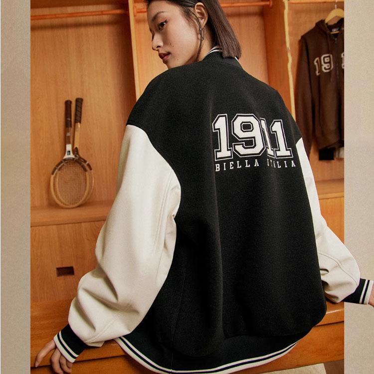 Fila 2023 Autumn New Woven Jacket Casual Loose New Snow Velvet Cotton Baseball Jacket Unisex Jackets Water-Milk-White F11U339702FIV