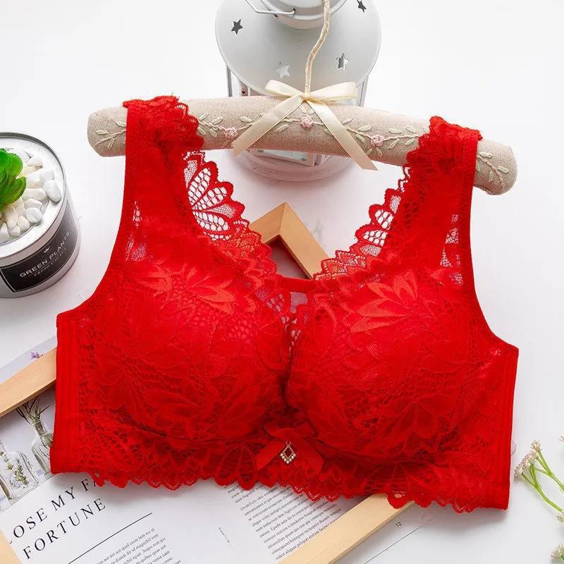 

Жіночий мереживний бюстгальтер FallSweet з повним покриттям, бюстгальтери з пуш-апом, нижня білизна з чашками BCD 44D червоний