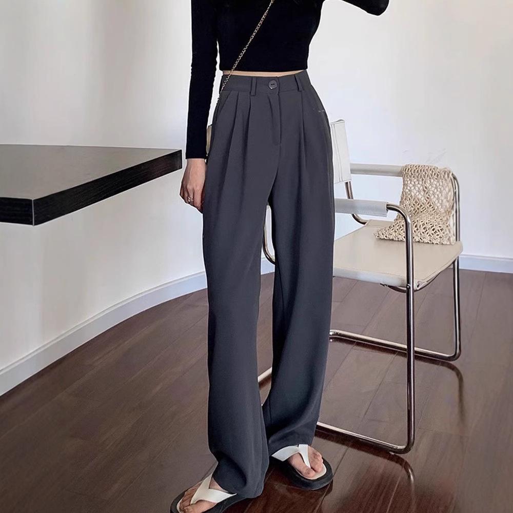 

Petite Women s High Waist Gray Suit Pants - Summer 2025 Slim Fit, Straight Leg, Draping Wide Leg, Casual Style. M (96-105 lbs)