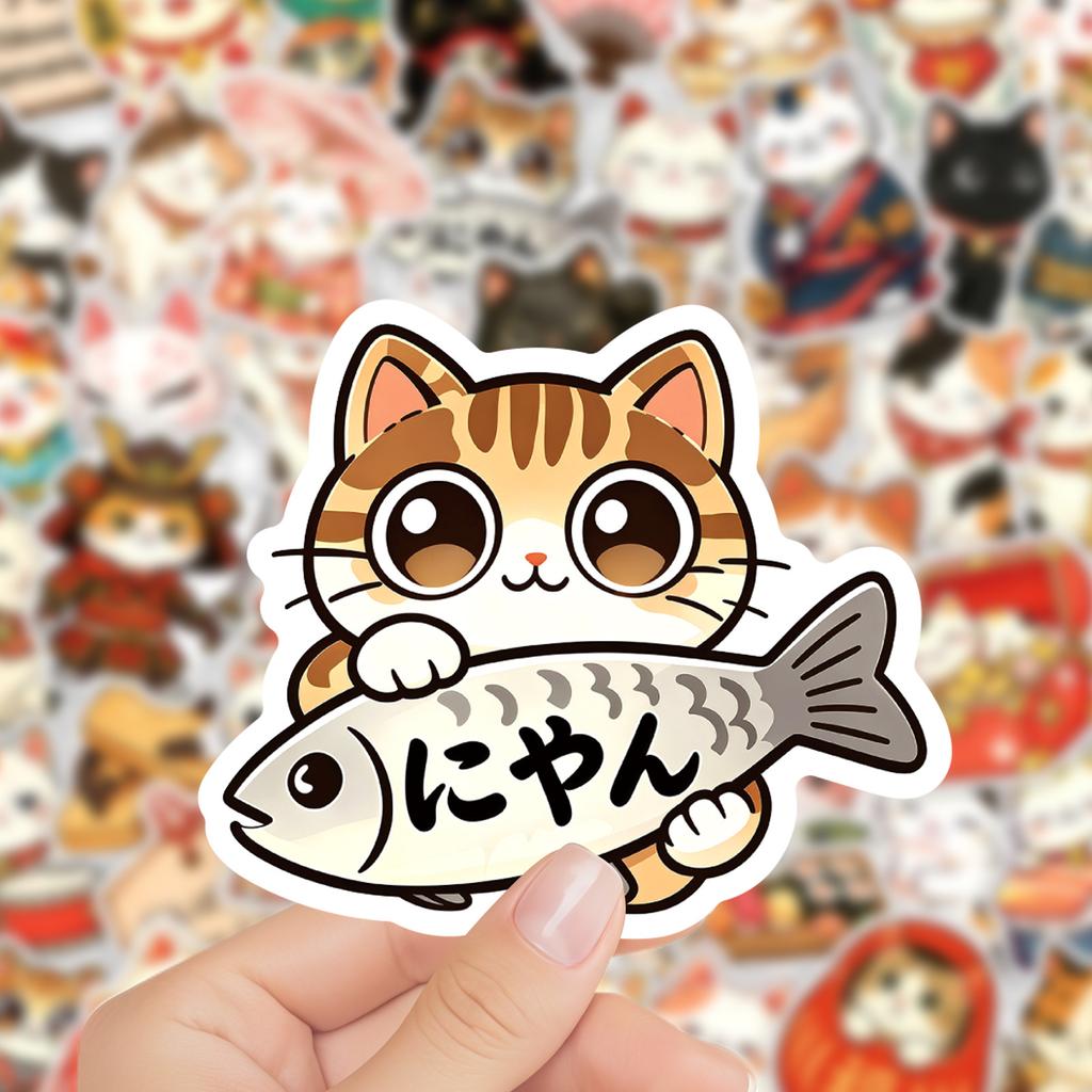 50Pcs Retro Japanese-Style Ambiance Cats Stickers Cute Cat Creative Cartoon Decal Diy Luggage Phone Guitar Scrapbook Kid Toys