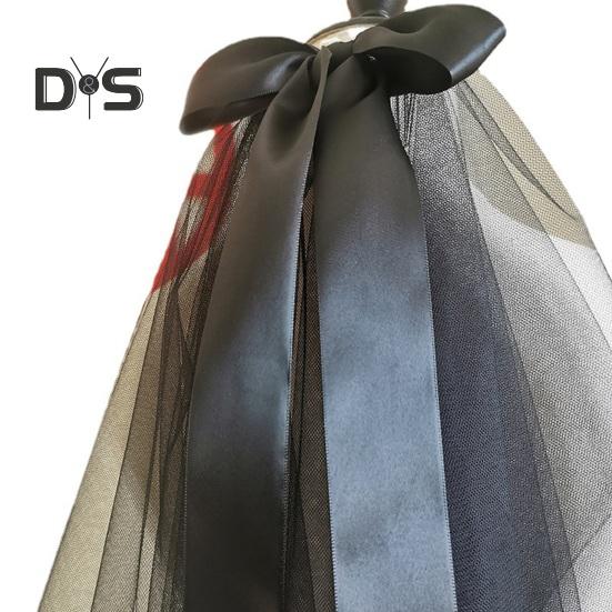 Halloween Veil Double-Layered Ribbon Bow Decoration Soft Mesh Veil Wedding Halloween Cosplay Photography Accessories