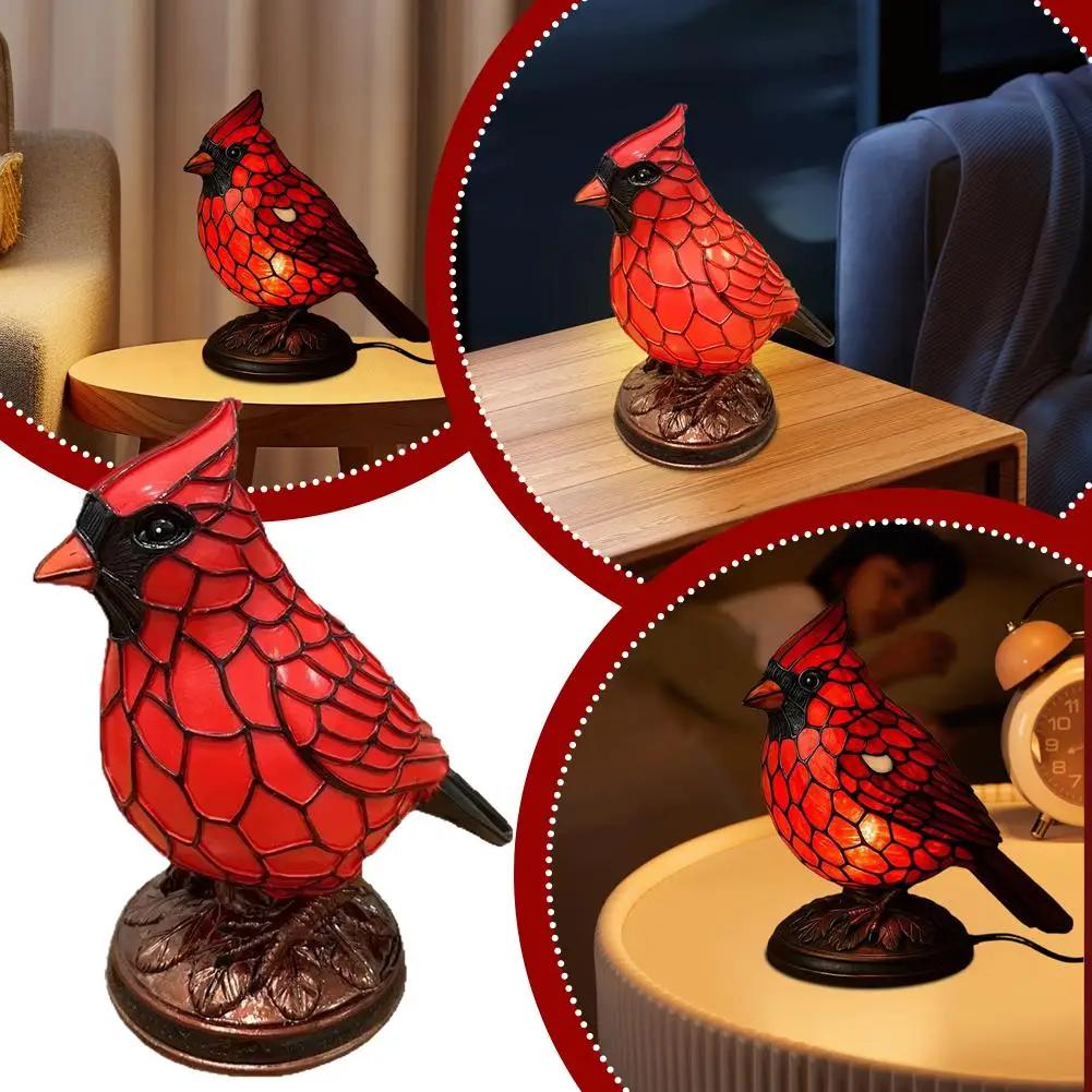 Creative Red Bird Animal Themed Desk Lamp with Artistic Touch - European Style Night Light Perfect for Study Room Ambiance