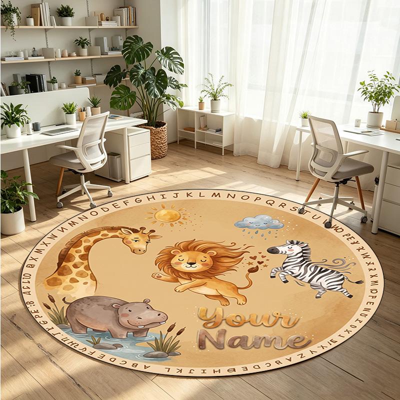 Wild Animals (68) Theme Round Crystal Velvet Rug Custom Name Text Personalized Floor Mat Home Decor Non Slip Crystal Carpet
