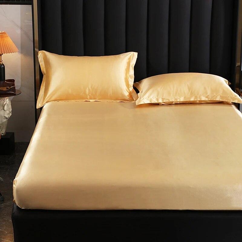 Spannbettlaken, High-End-Matratzenbezug, einfarbig, Luxus-Satin-Spannbettlaken, elastisches Band, Bettlaken für Doppelbett, Queen-Size-Bett