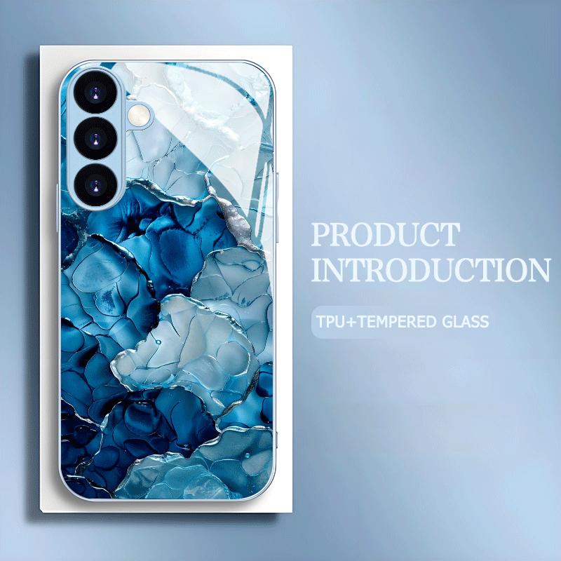 Watercolor Marble Patterned Glass Phone Case Suitable for Samsung Galaxy S26 S25 S24 S23 S22 S20 FE/Ultra/Plus Anti Drop
