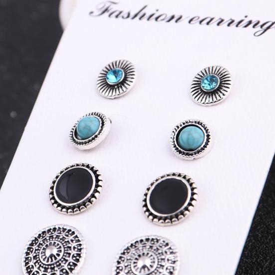 6 Pairs Vintage Bohemian Geometric Rhinestone Turquoise Earrings Set for Women