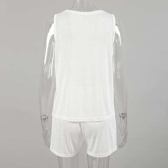 Women's Pajamas Set Sleeveless O-Neck Tank Top with Shorts Sleepwear Set Summer Casual Two-Piece Lounge Suit