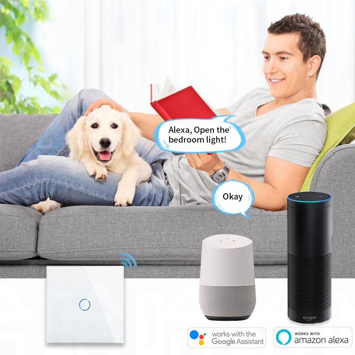 

Прерыватель Alexa Touch WiFi Tuya умный переключатель без нейтрального одинарного огня беспроводной RF 433 МГц пульт дистанционного управления 1/2/3 Gang Smart