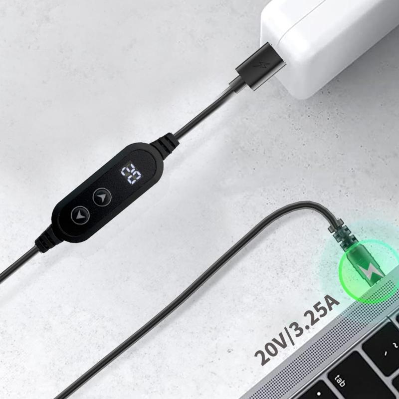 PD65W USB C to DC5521 Fast Charging Cord 5V 9V 12V 15V 20V 3A Adjustable Power Supply Cable With Multiple Adapters