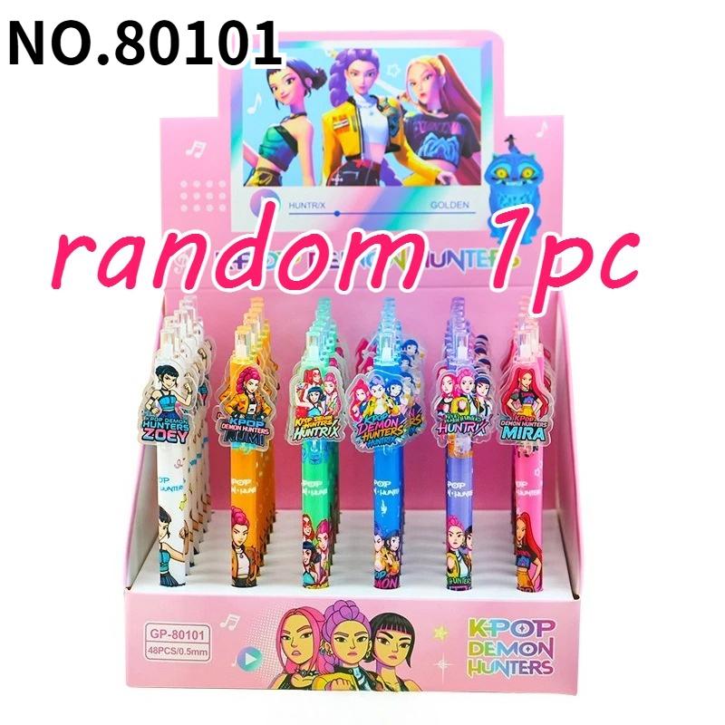 6PCS Cute K-POP Gel Pens Demon Hunters Press 0.5mm Black Ink Acrylic Patch High-Value School Stationery for Students